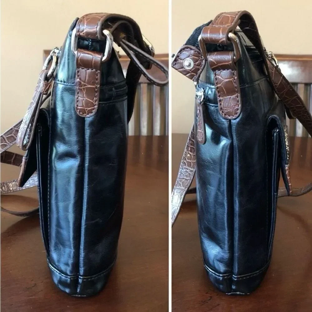 GIANI BERNINI - Florentine Glazed Leather Crossbody/Croco Faux Leather Trim EUC - Picture 9 of 16